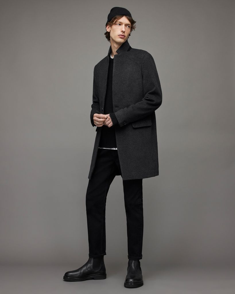 AllSaints Men's Manor Wool Coat, Charcoal Grey, Size: 34