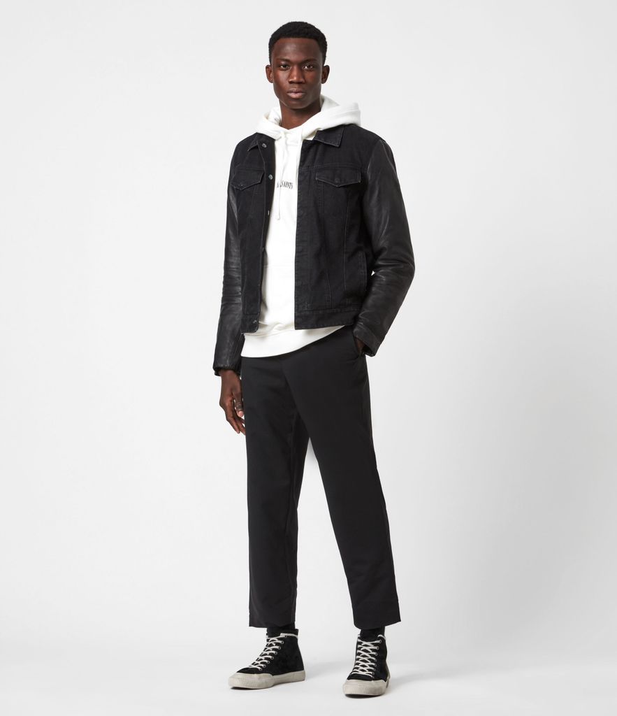 AllSaints Men's Leather Regular Fit Bennett Jacket, Black, Size: S