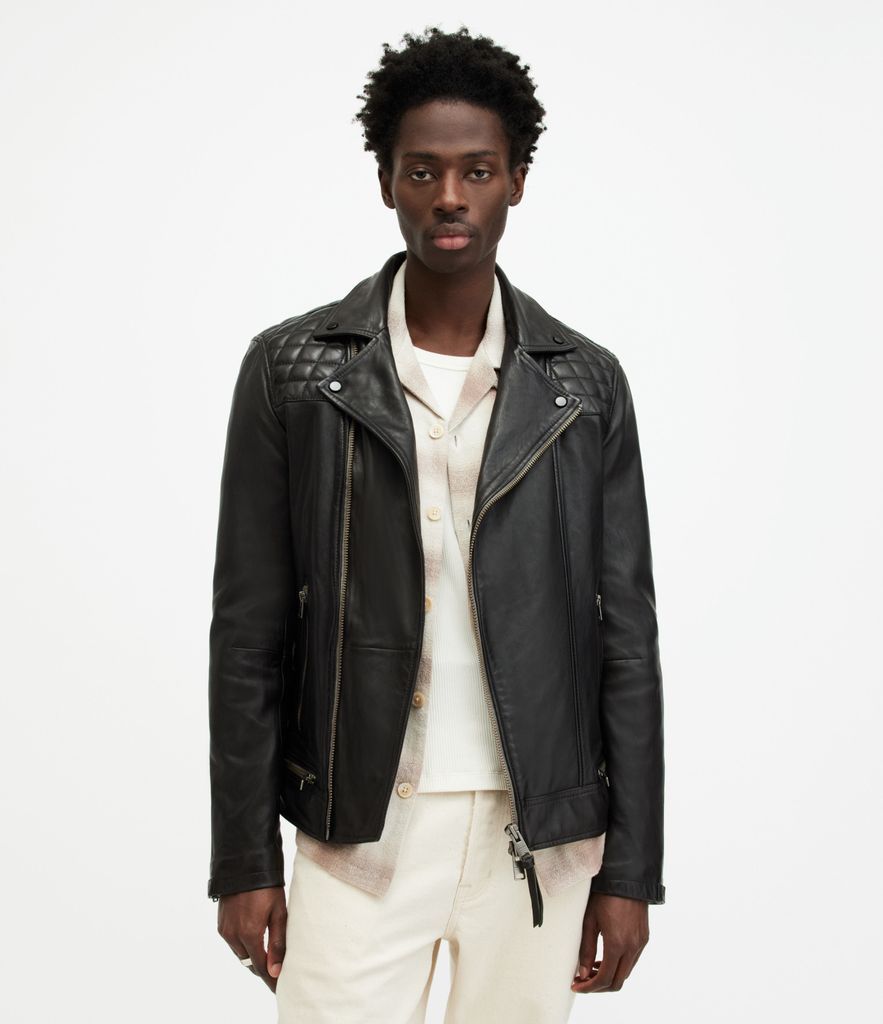 AllSaints Men's Leather Regular Fit Traditional Conroy Biker Jacket, Black, Size: L