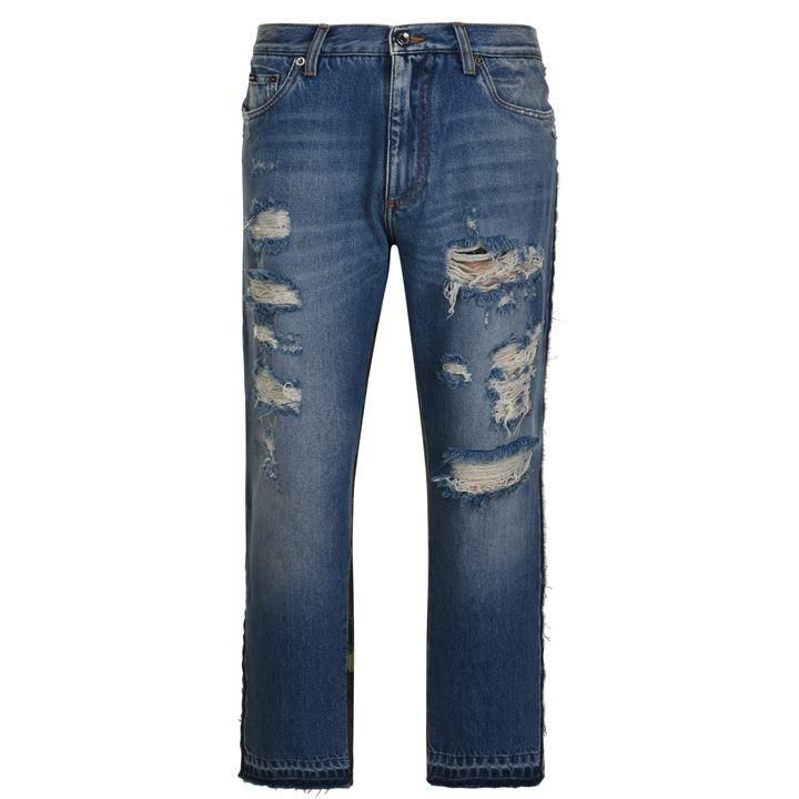 DOLCE AND GABBANA Distressed Camouflage Slim Jeans - Blue