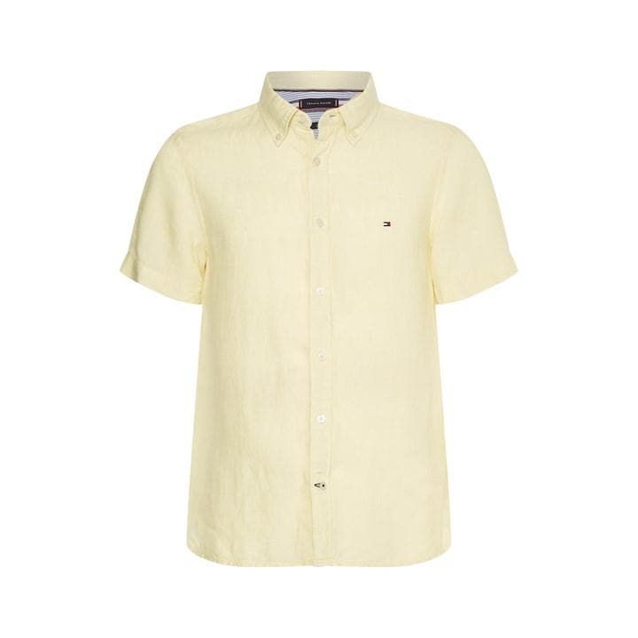 Tommy Hilfiger Pigment-Dyed Short Sleeve Linen Shirt - Yellow