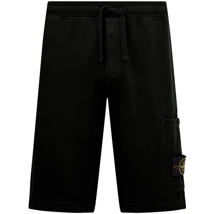 Cotton Fleece Cargo Bermuda Shorts - Black