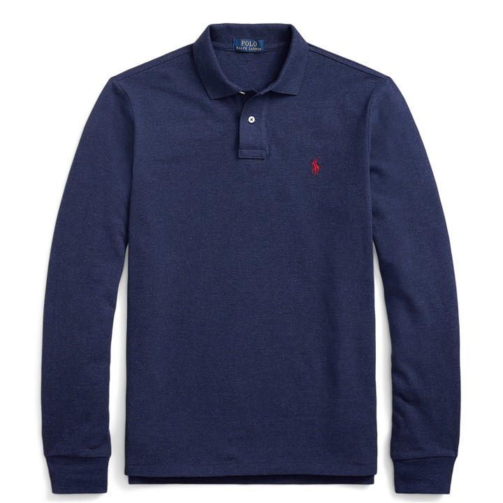 Custom Slim Fit Long Sleeved Polo Shirt - Blue