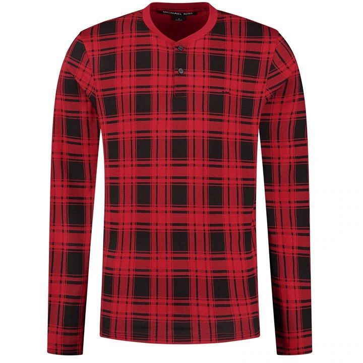 MK Print Plaid Long Sleeve T Shirt - Red