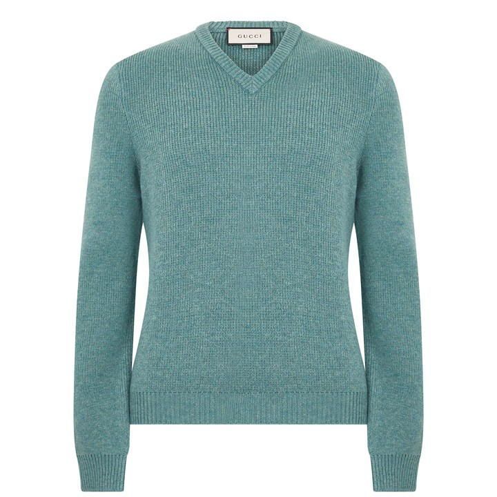 Knitted Gg V-Neck Sweater - Green