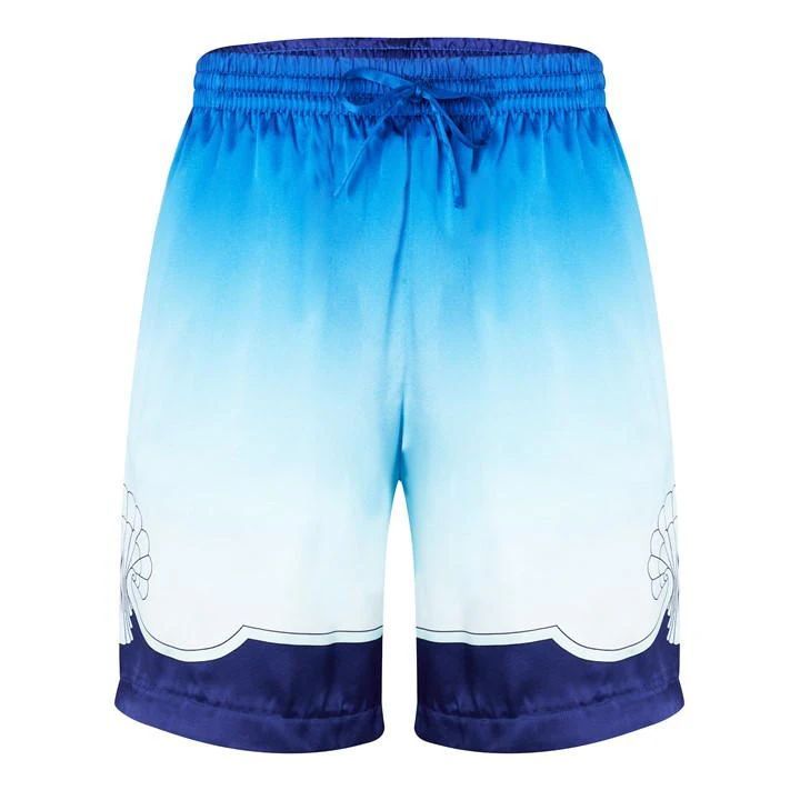 Hombre Print Silk Track Shorts - Blue