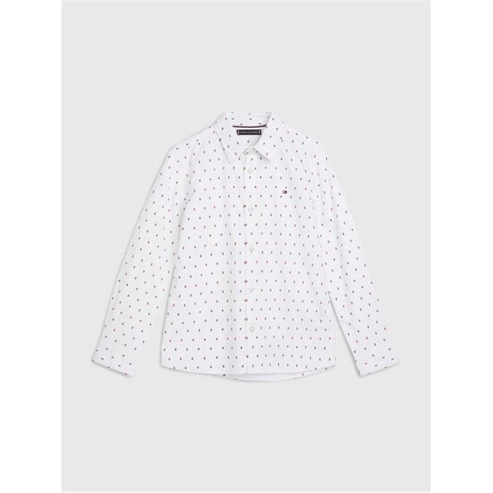 Mini Print Stretch Oxford Shirt - White