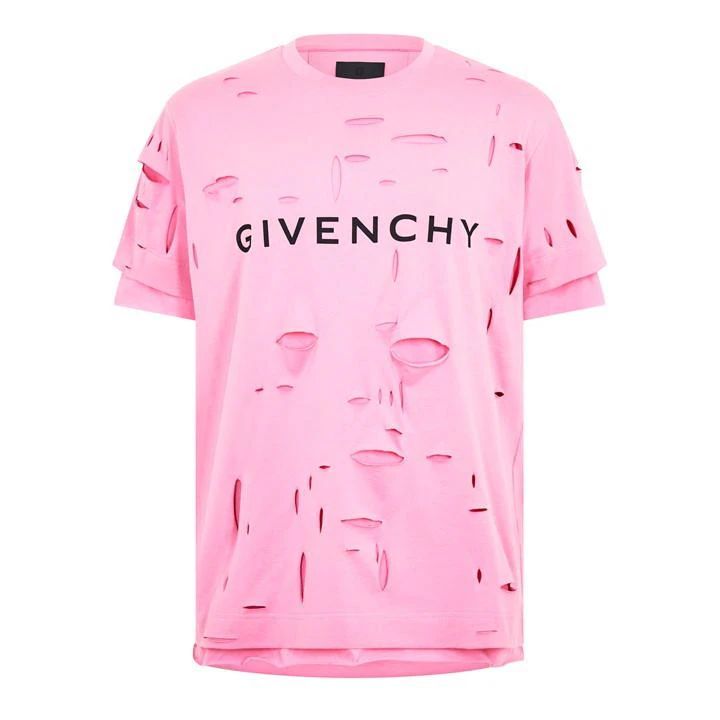 Logo Print Distressed T Shirt - Pink