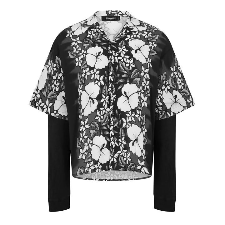 Long Sleeve Hawaiian Shirt - Black