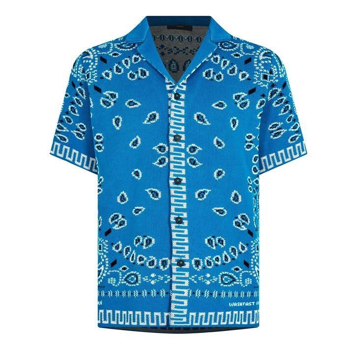 Jacquard Bandana Cotton Shirt - Blue