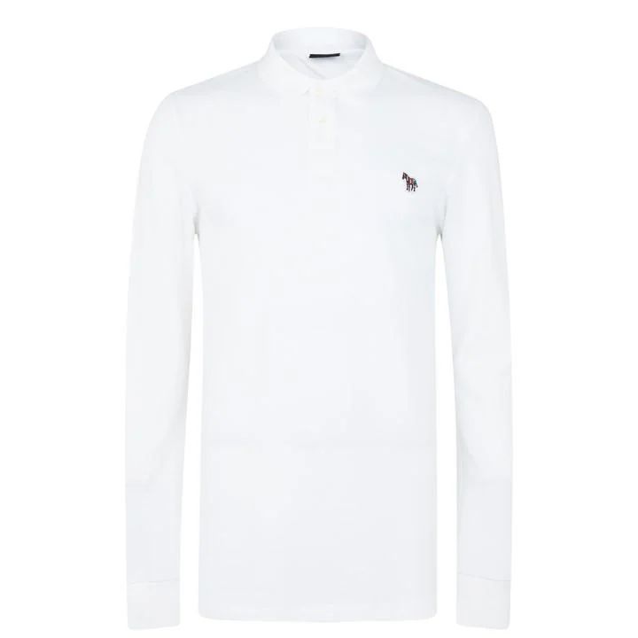 Zebra Slim Long Sleeve Polo Shirt - White