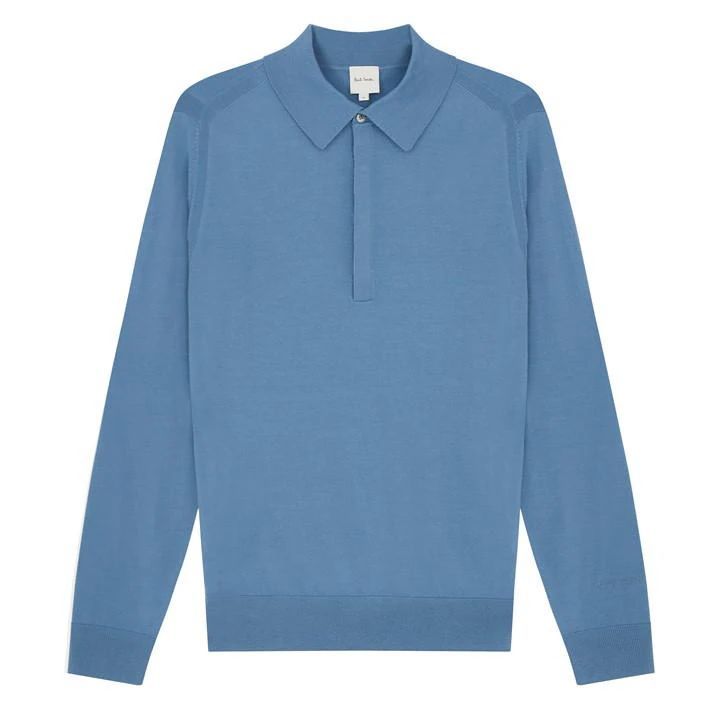 Long-Sleeve Knitted Polo Shirt - Blue