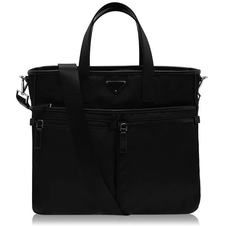 Nylon Pocket Tote Bag - Black