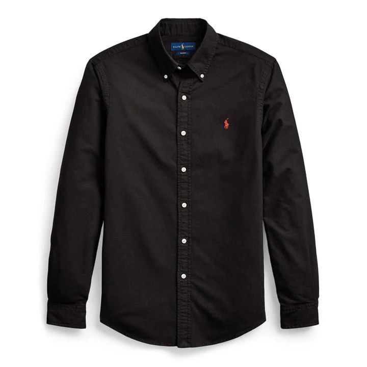 Slim Fit Garment Dyed Oxford Shirt - Black