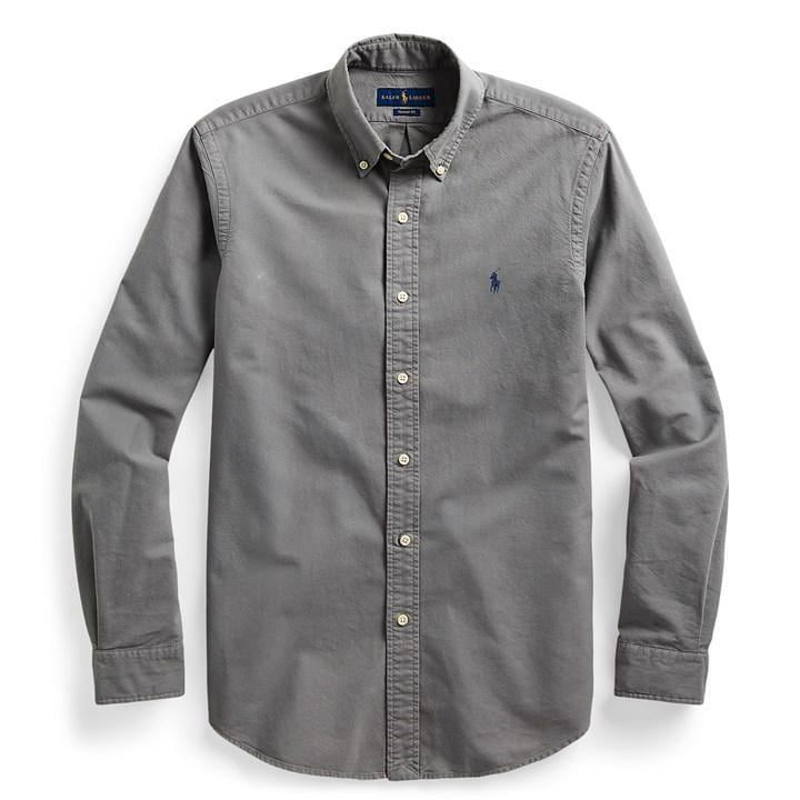 Slim Fit Garment Dyed Oxford Shirt - Grey