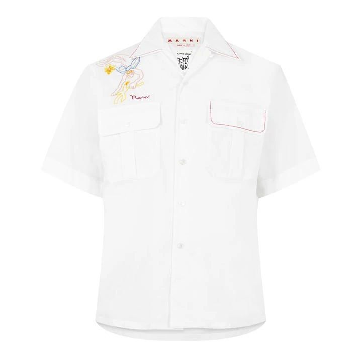 Embroidered Short Sleeve Shirt - White
