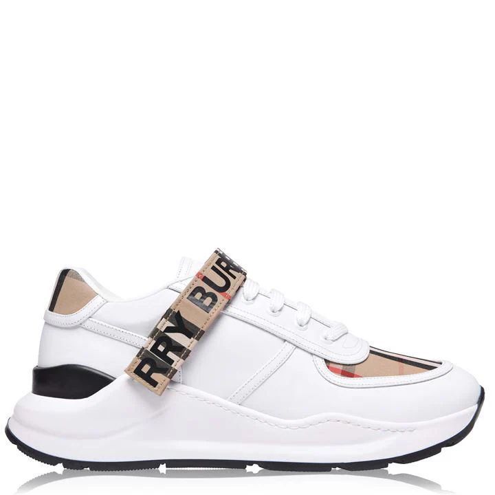 Leather And Vintage Check Trainers - White