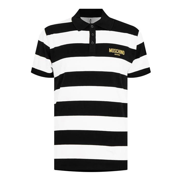 Stripe Print Polo T Shirt - Black