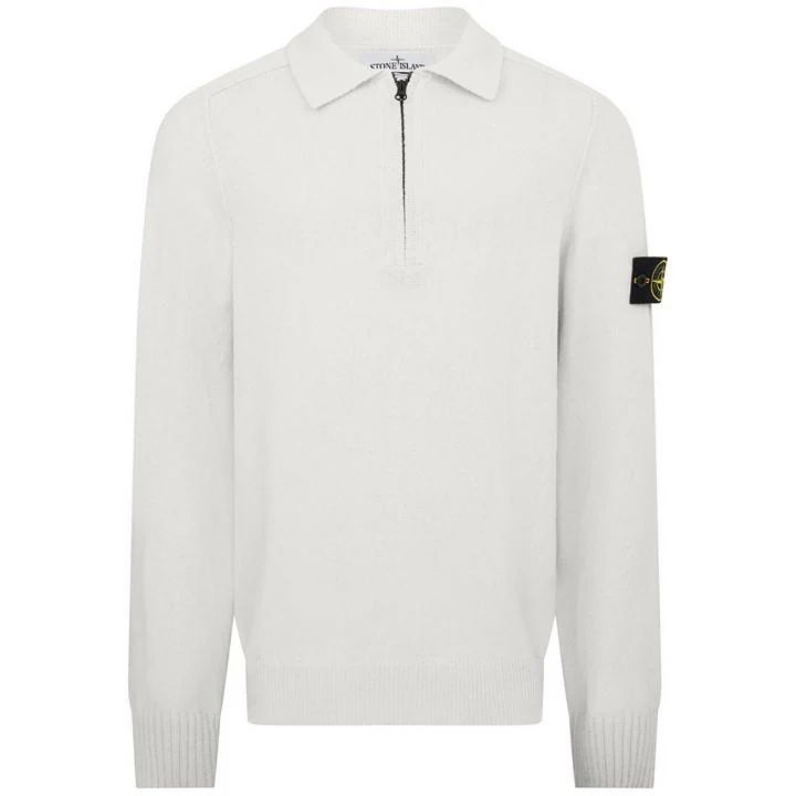 Long Sleeves Polo Knit - White