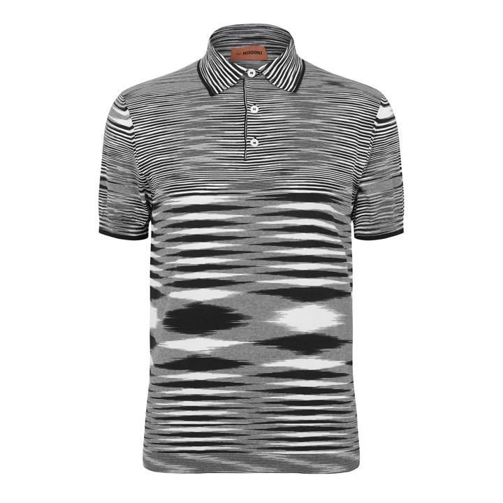 Stripe Knit Polo Shirt - Black