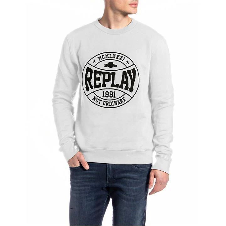 Replay Crew Sweatshirt Mens - White