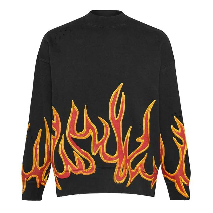 Graffiti Flame Crew Sweatshirt - Black