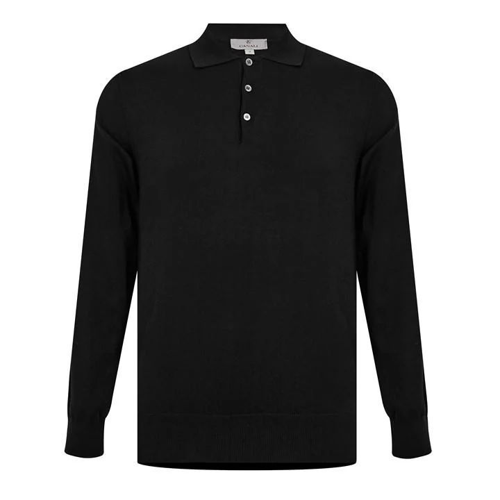 Long Sleeve Knit Polo Shirt - Black
