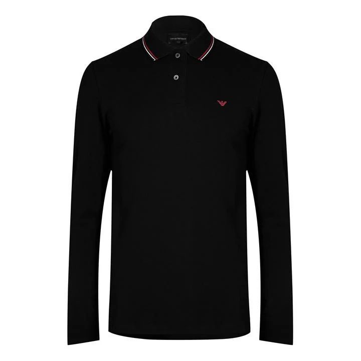 Long Sleeved Tipped Polo Shirt - Black