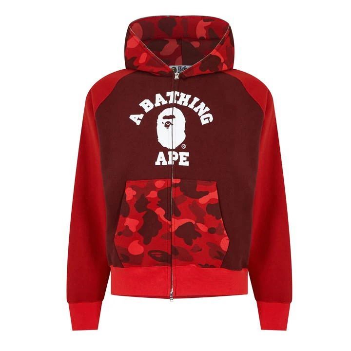 Camo Relaxed Fit Zip Hoodie - Red