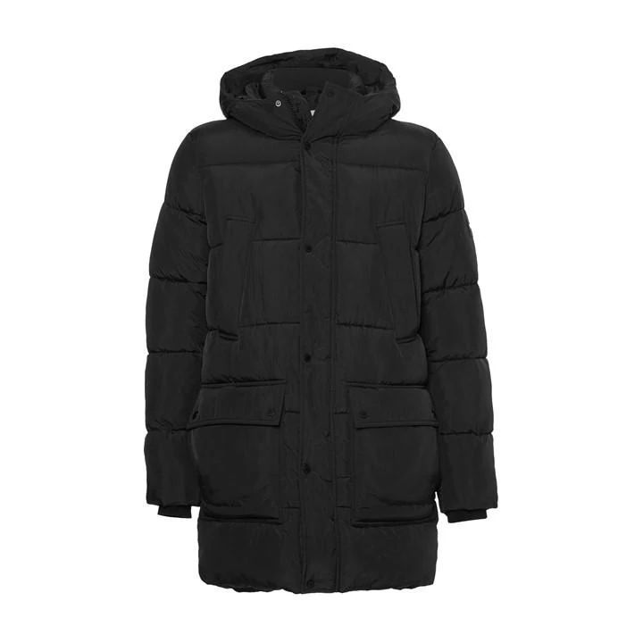 Crinkle Nylon Longlength Puffer - Black