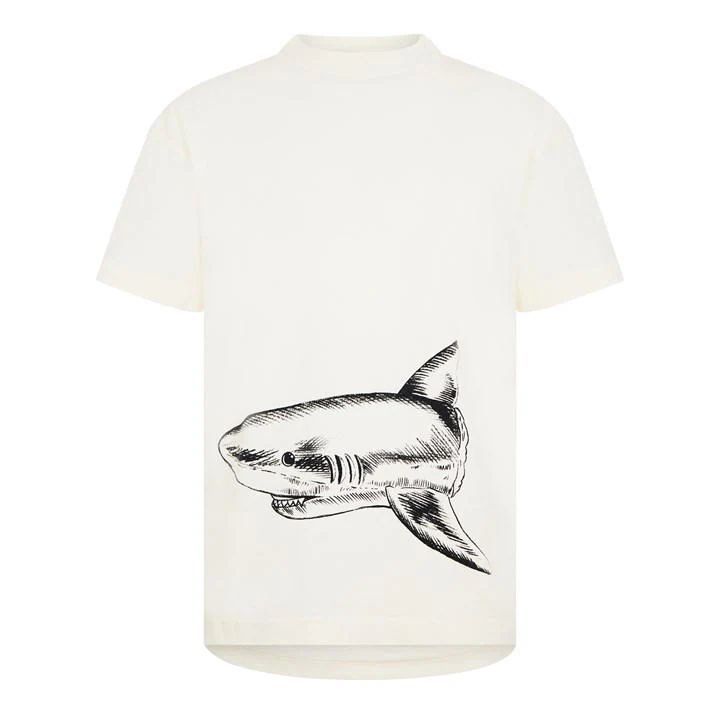 Broken Shark Print T Shirt - Beige