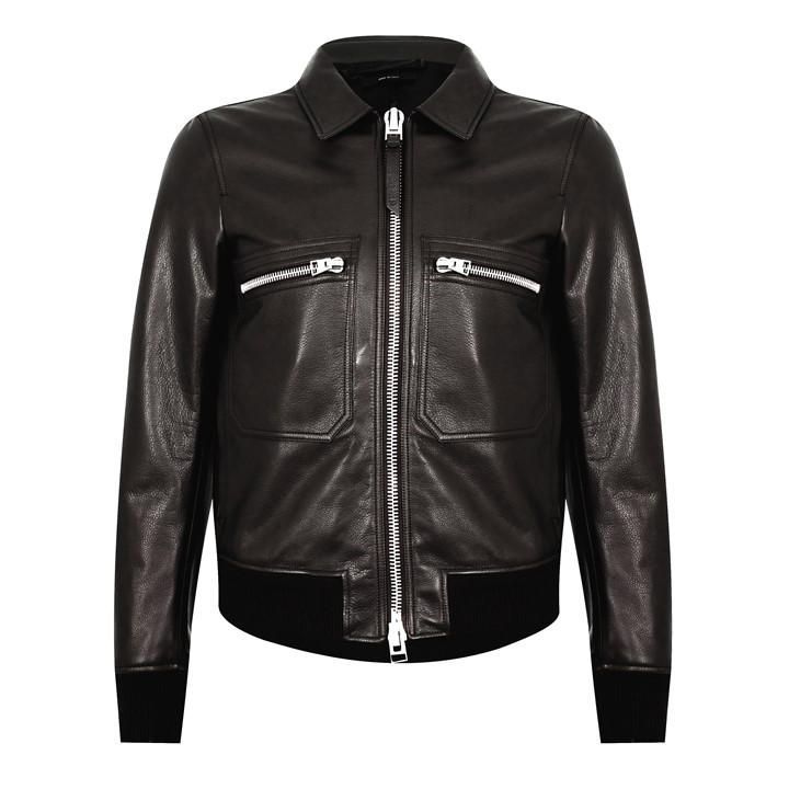 Grain Blouson Leather Jacket - Black