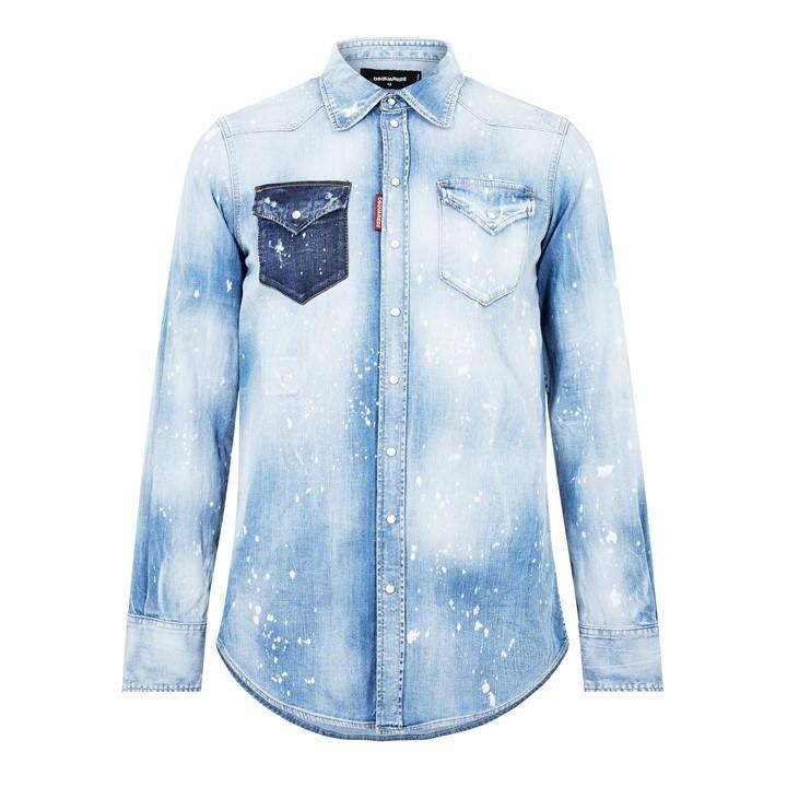 Acid Wash Regular Fit Denim Shirt - Blue