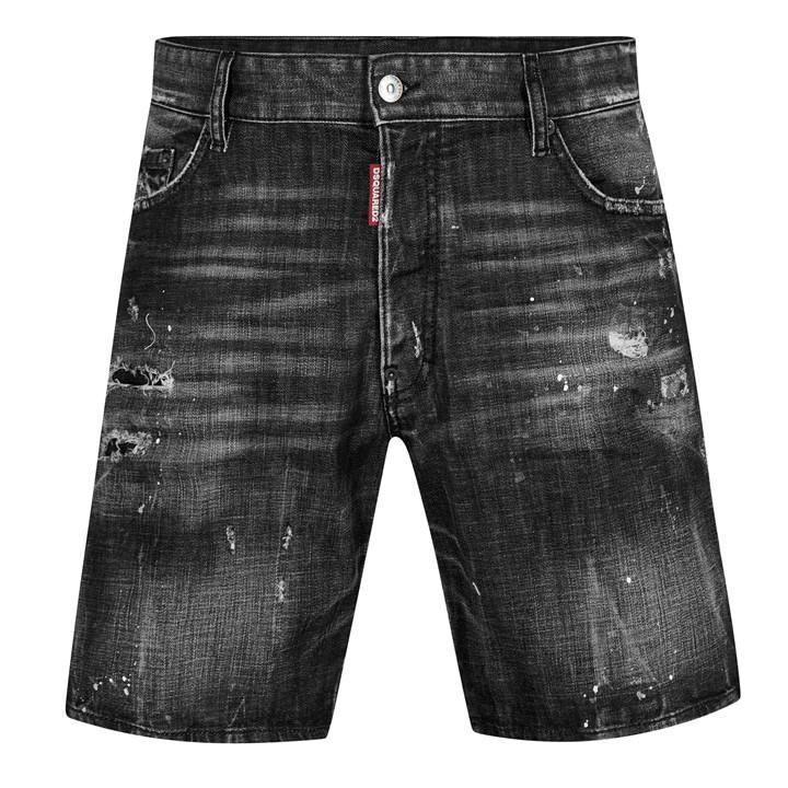 Marine Splatter Denim Shorts - Black