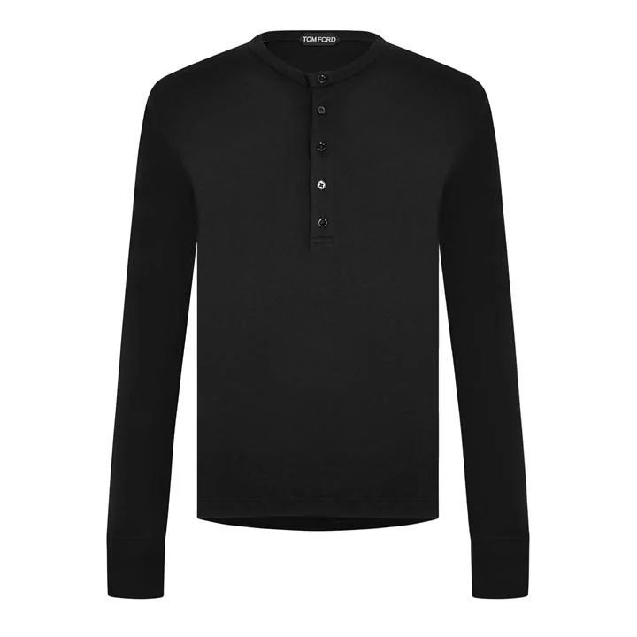 Long Sleeved Henley T-Shirt - Black