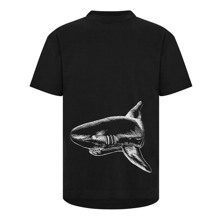 Broken Shark Print T Shirt - Black