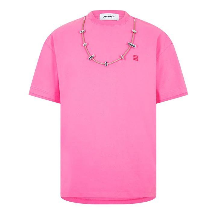Embellsihed Necklace T Shirt - Pink