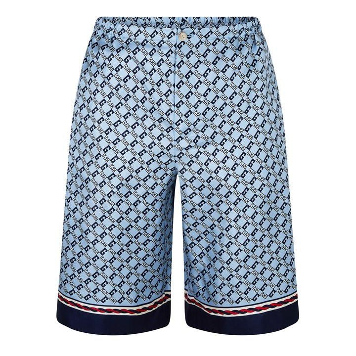 Geometric G Silk Shorts - Blue