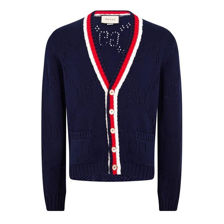 Perforated Gg Cardigan - Blue