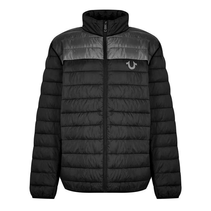 Colour Block Horseshoe Puffer Jacket - Black