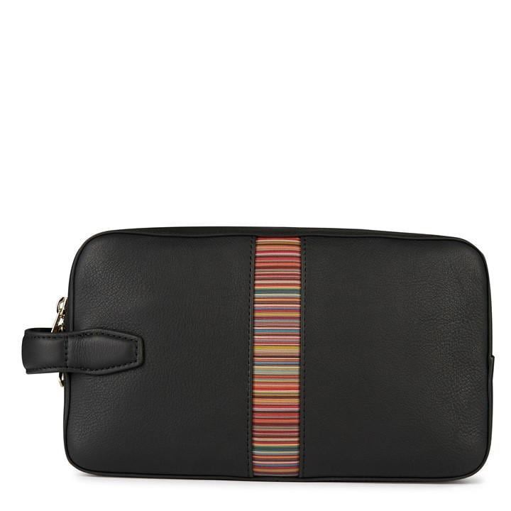 Paul Smith Leather 'Signature Stripe' Wash Bag - Black