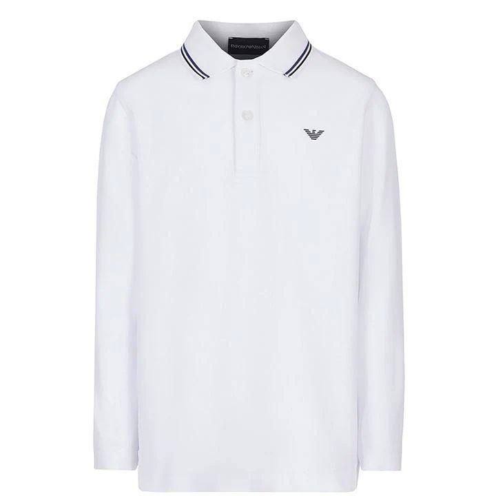 Long Sleeve Tipped Polo - White