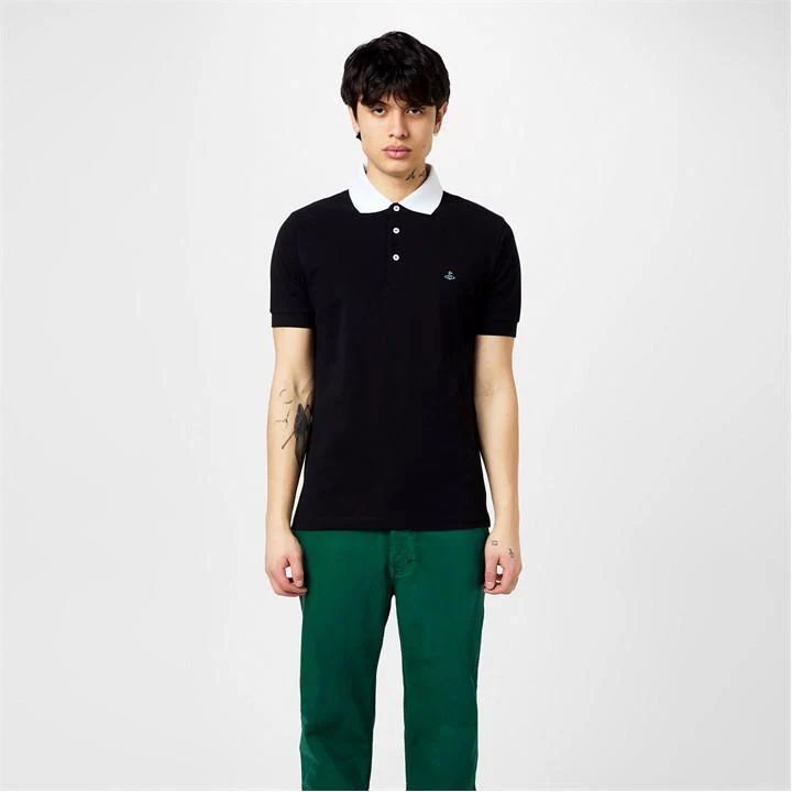 Contrasting Collar Polo Shirt - Black