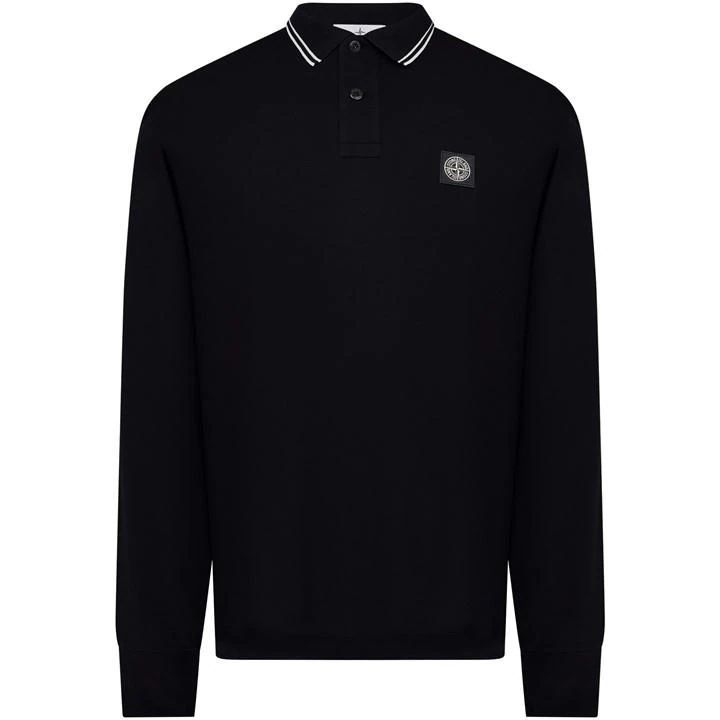 Long Sleeve Patch Polo Shirt - Black