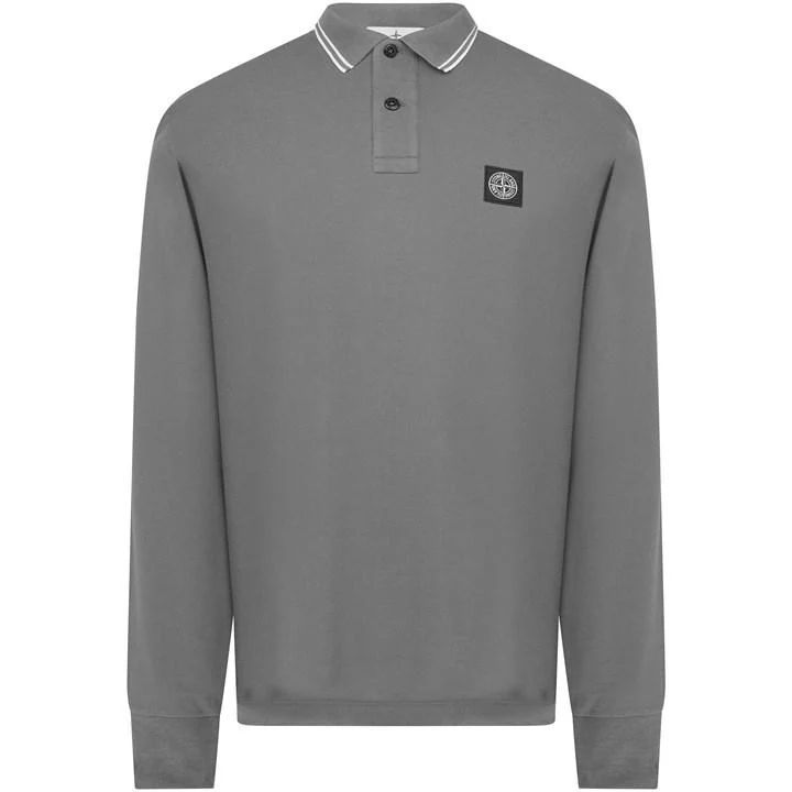 Long Sleeve Patch Polo Shirt - Grey