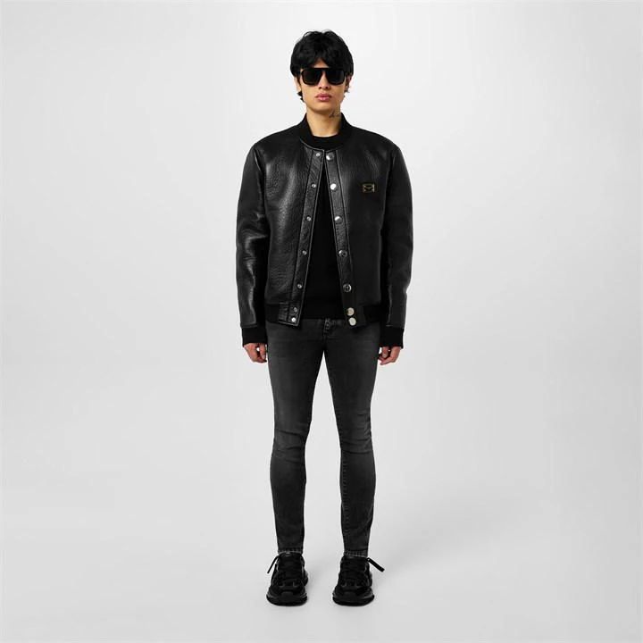 Leather Varsity Jacket - Black