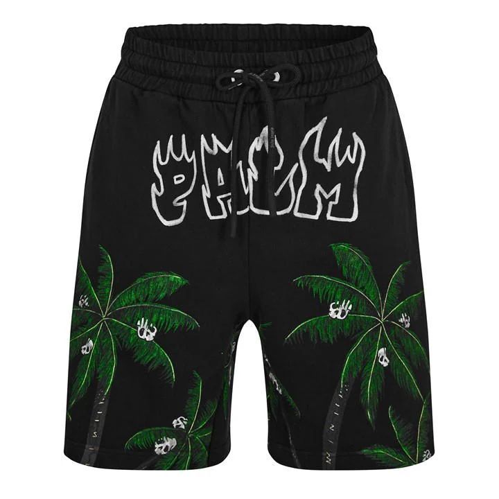 Palm & Skulls Jogging Shorts - Black
