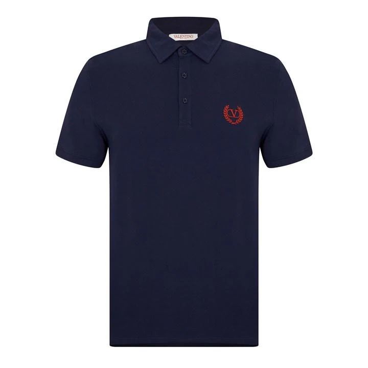 V Logo Short Sleeve Polo Shirt - Blue