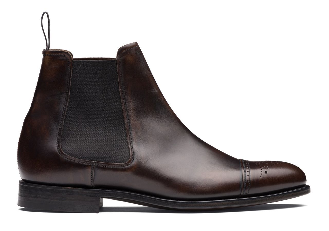 Calf Leather Brogue Boot Uomo Ebony Size 5, 5