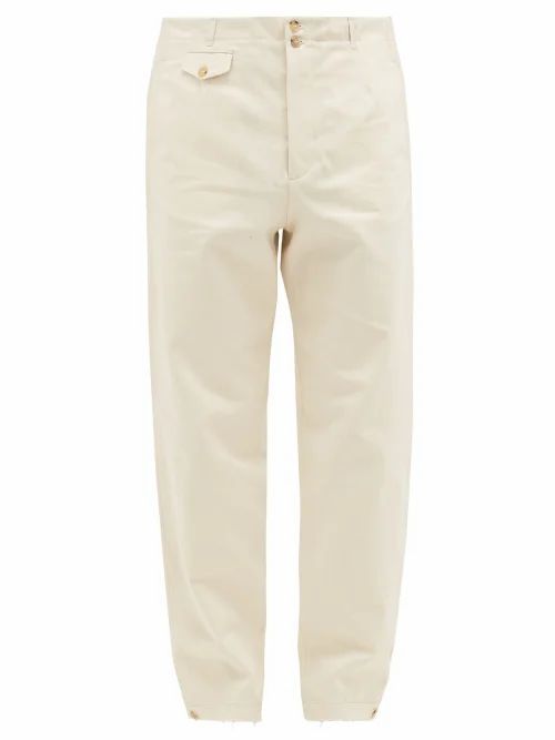 Rochas - Buttoned-cuff Cotton Straight-leg Trousers - Mens - Ivory